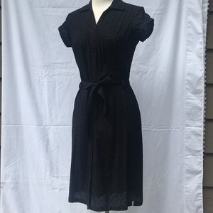 Black Flocked Polka Dot Shirt Dress